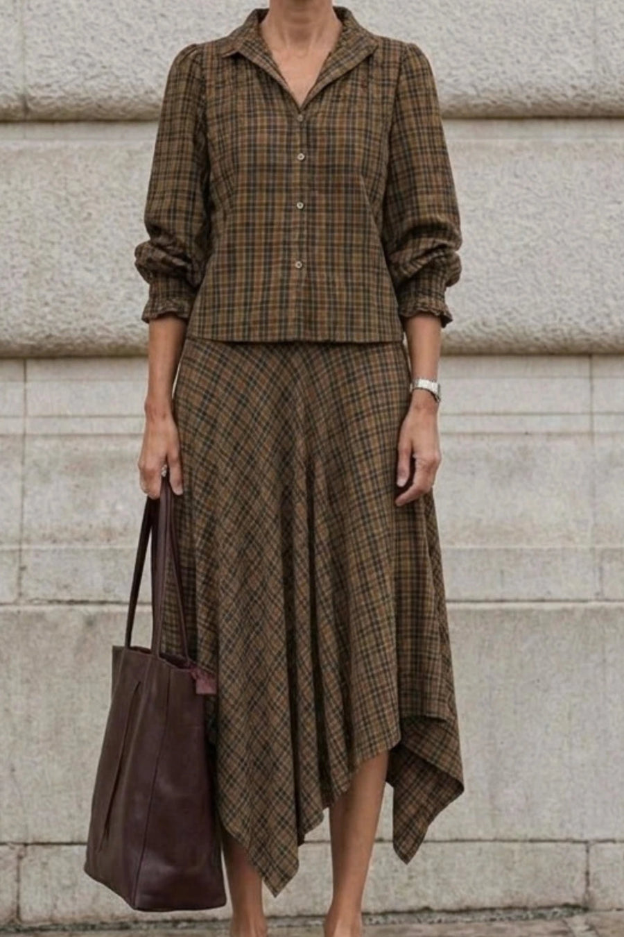 Falda Cuadros Irregular - Mostaza