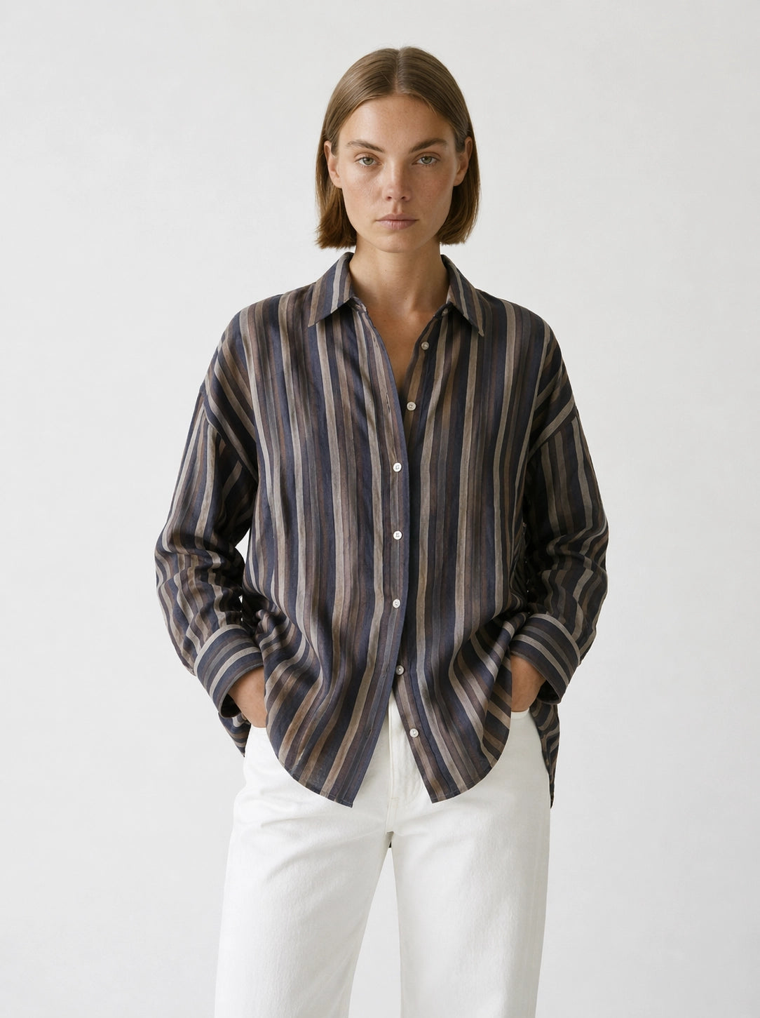 Camisa Rayas Lino Marino