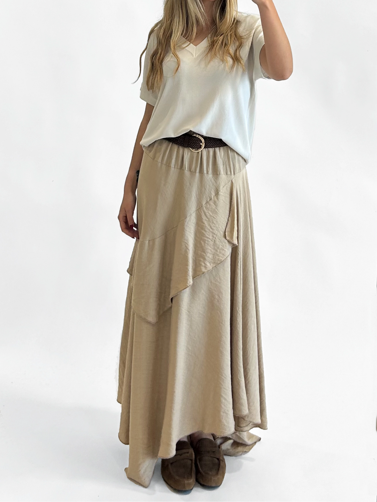 Falda Asimétrica Volantes - Camel