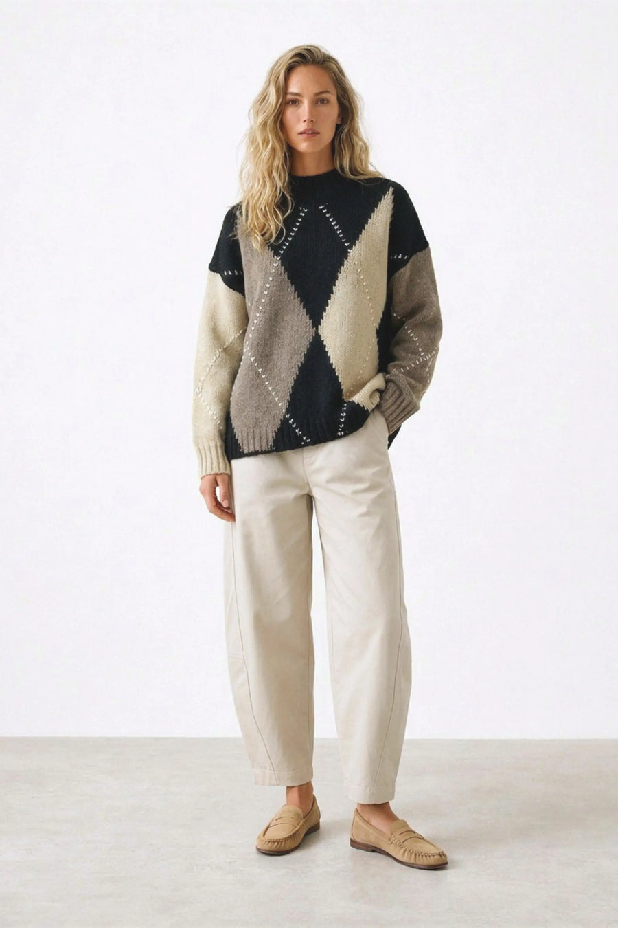 Jacquard Knit Sweater — Negro