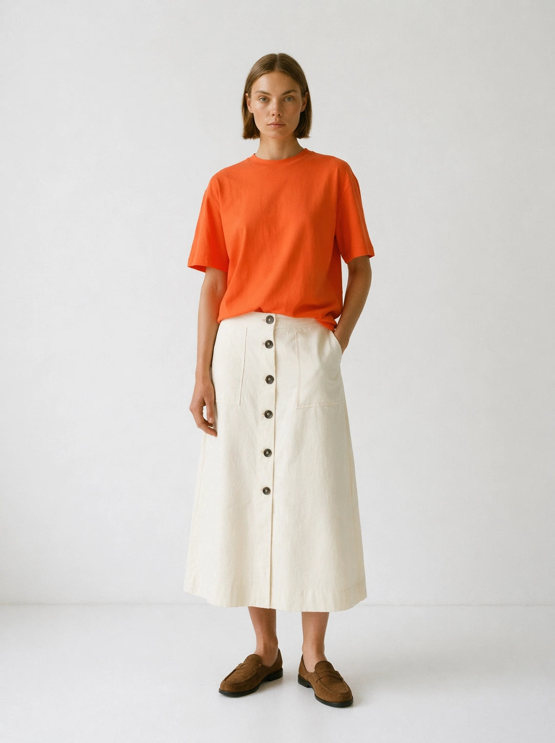 Falda Ligera Abotonada - Beige