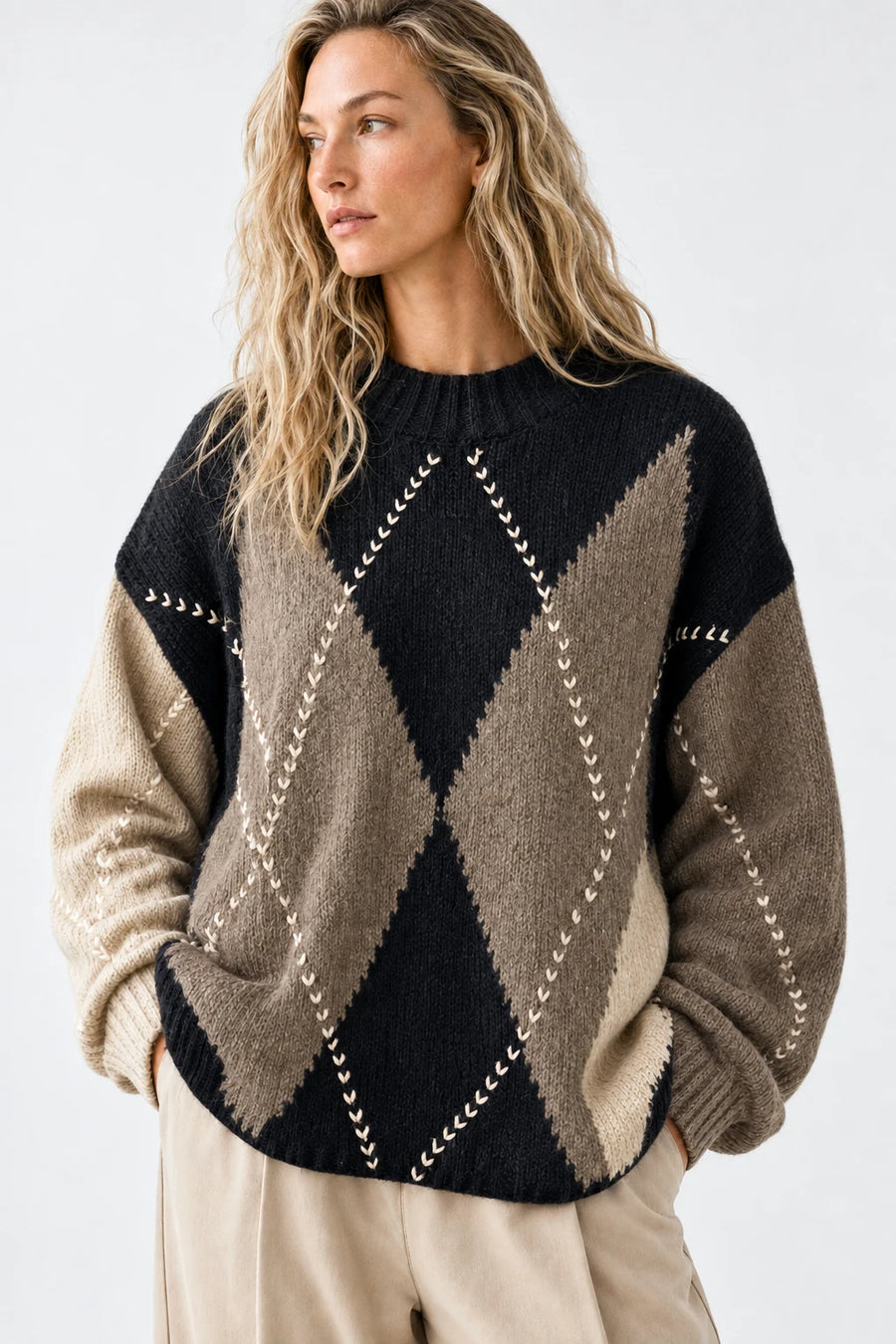 Jersey Punto Jacquard - Negro