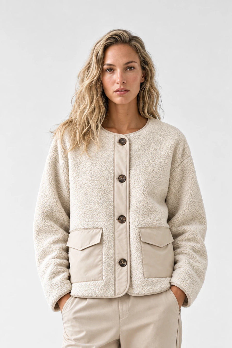 Chaqueta Borrego Combinada - Crudo