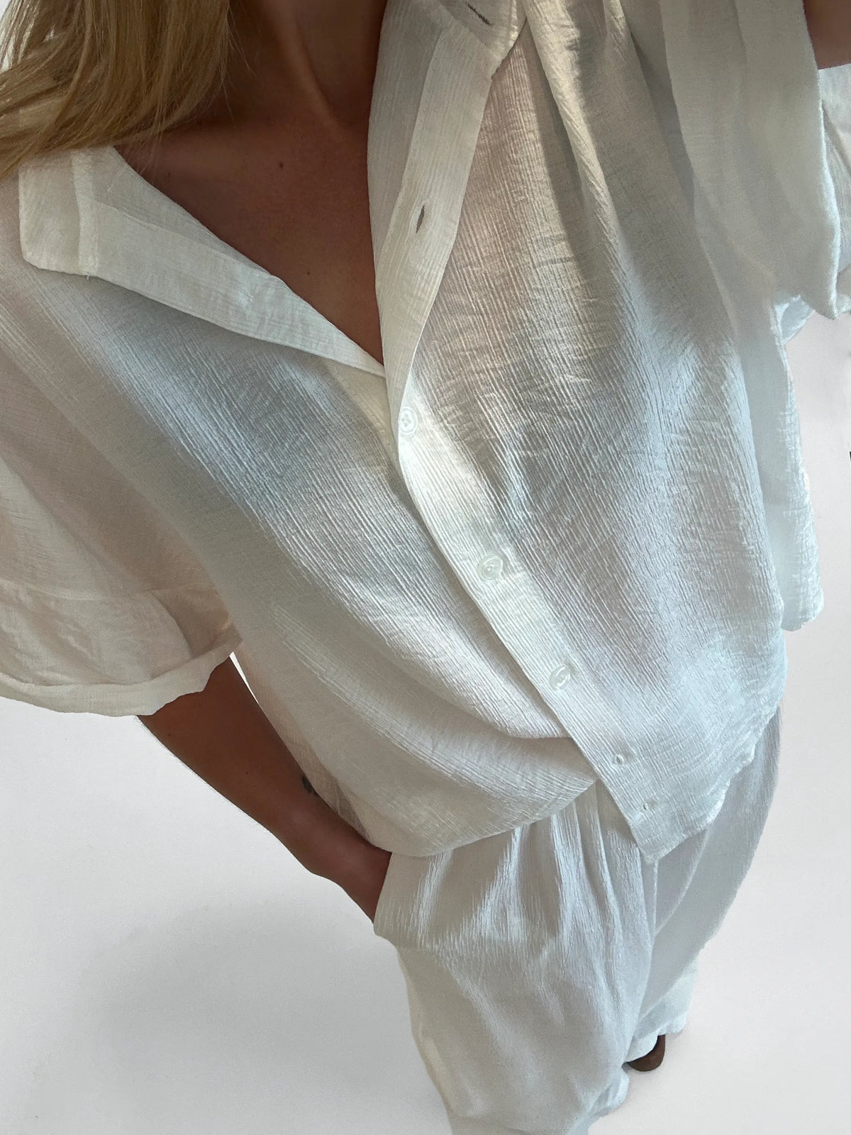 Camisa Tencel Botones - Blanco