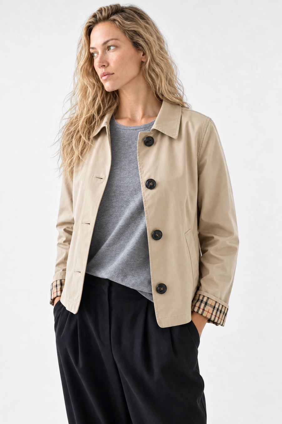 Gabardina Recta Corta - Beige
