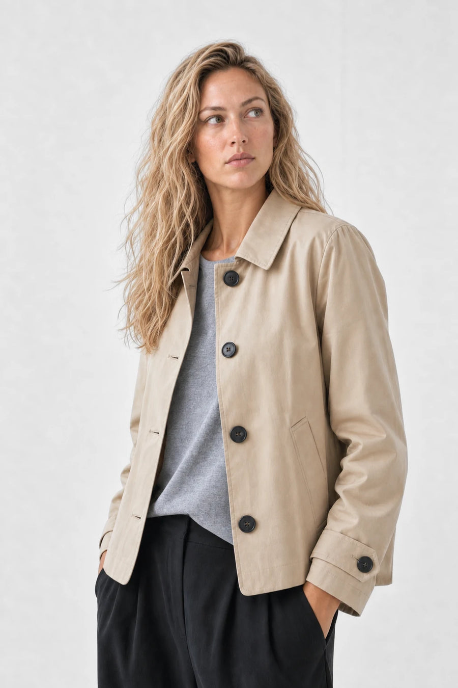Gabardina Recta Corta - Beige