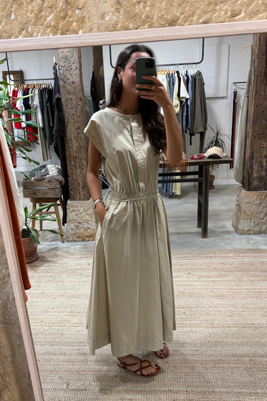 Vestido Tira Algodón - Piedra