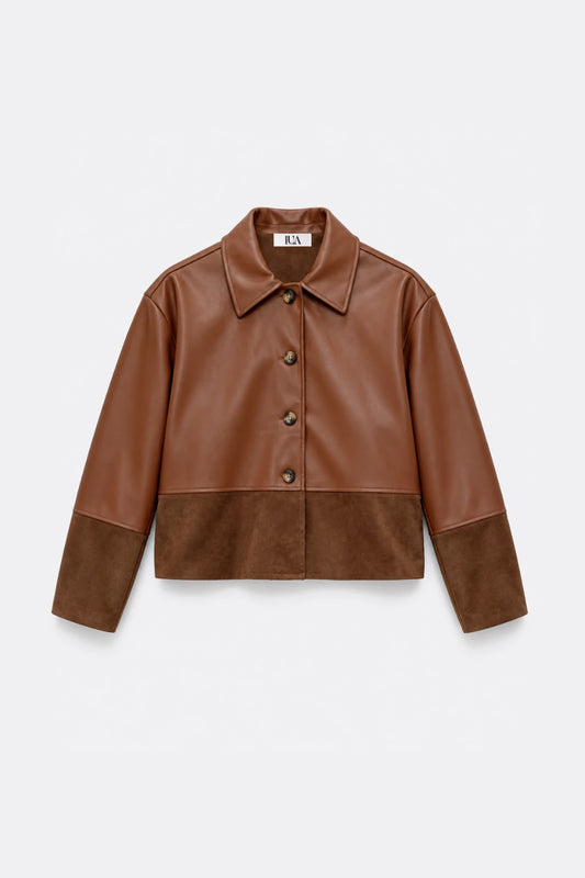 Combined Faux Leather Jacket