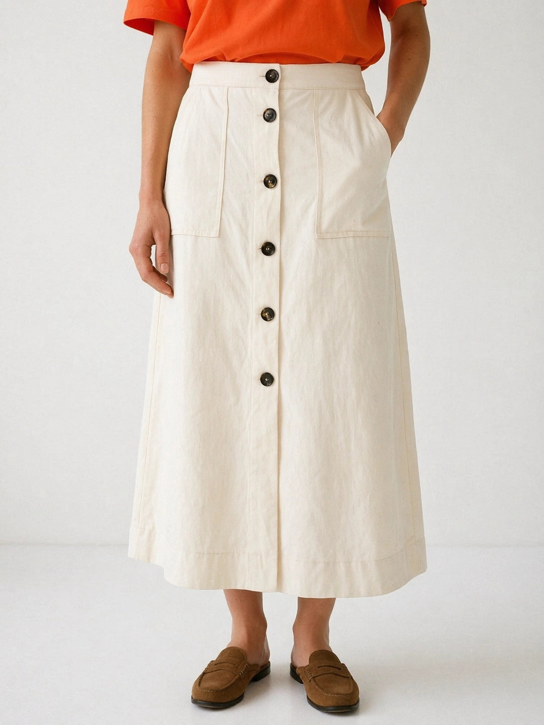 Falda Ligera Abotonada - Beige