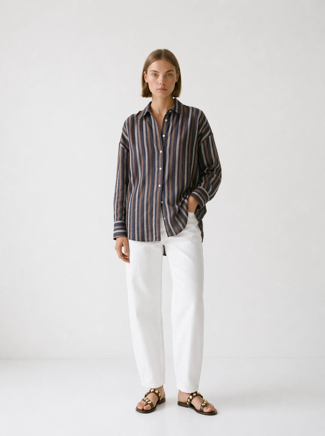 Camisa Rayas Lino Marino