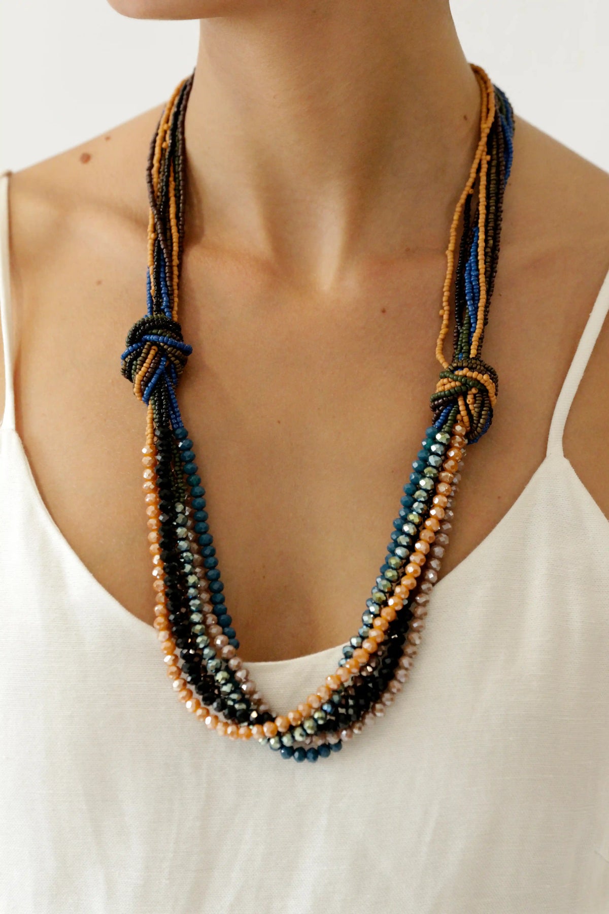 Collar Doble Nudo Piedras Naturales - Multicolor