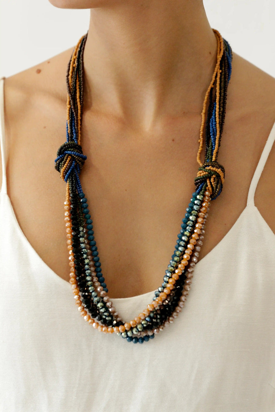 Collar Doble Nudo Piedras Naturales - Multicolor