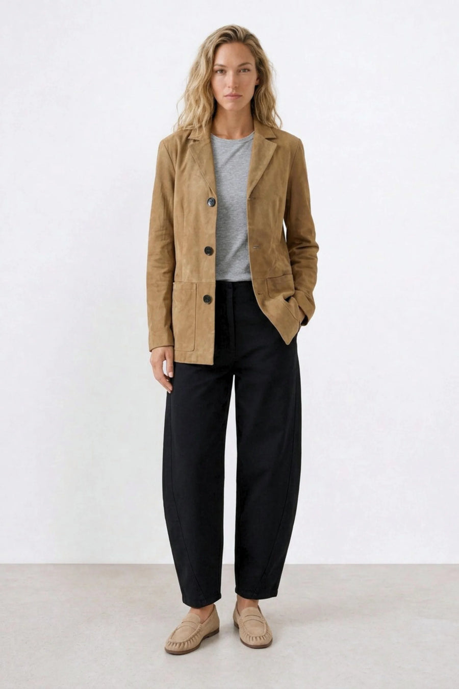 Faux Suede Blazer - Camel