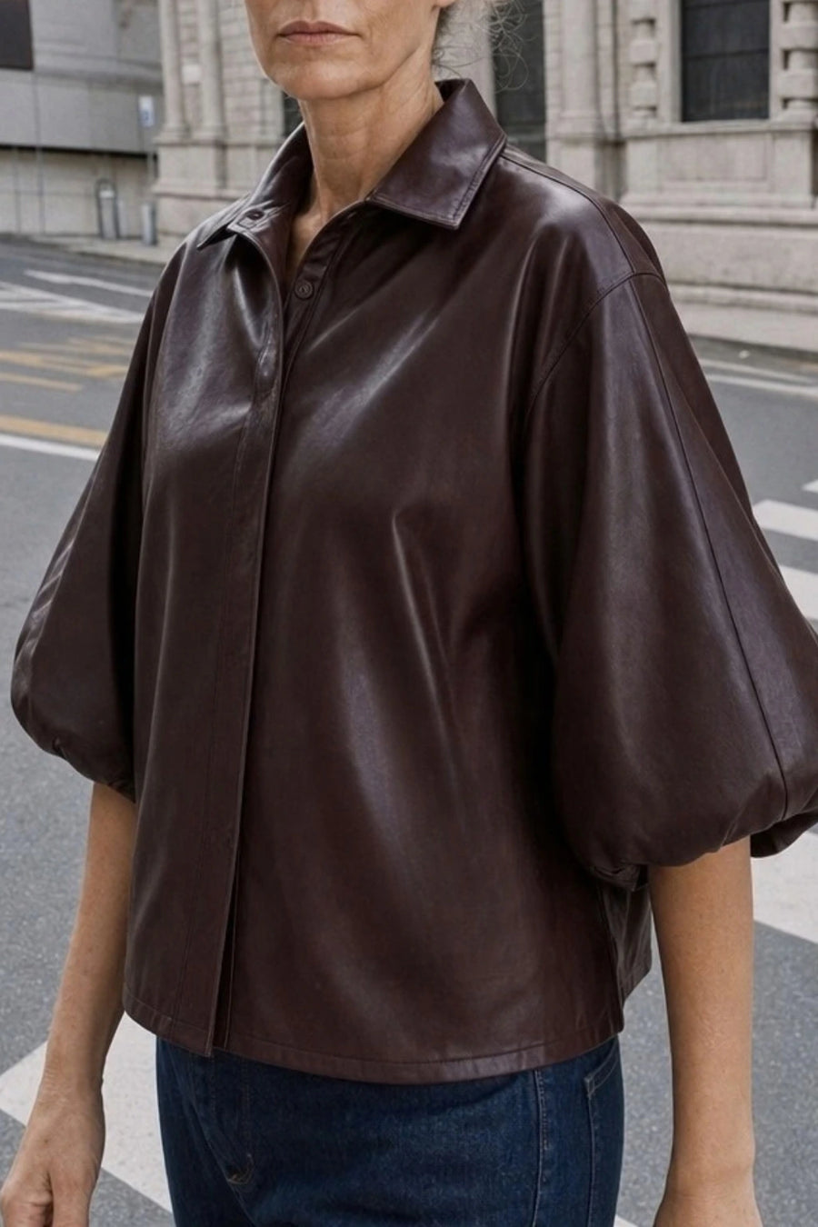 Chaqueta Polipiel Manga Globo - Ciruela