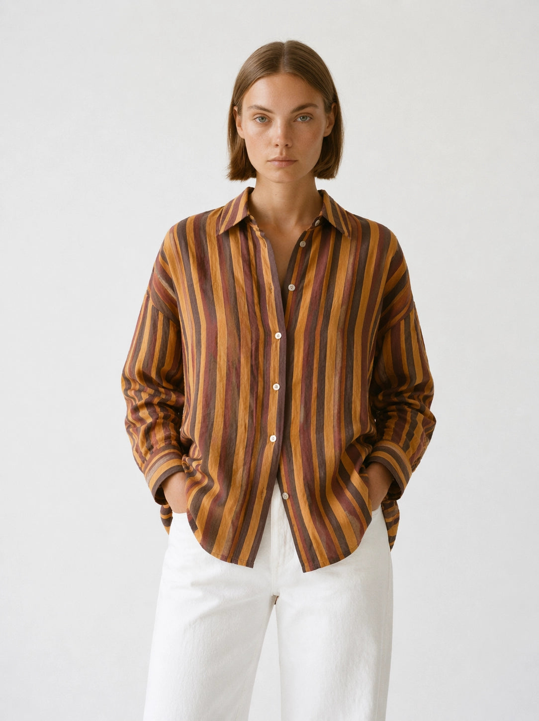 Camisa Rayas Lino Naranja - Naranja