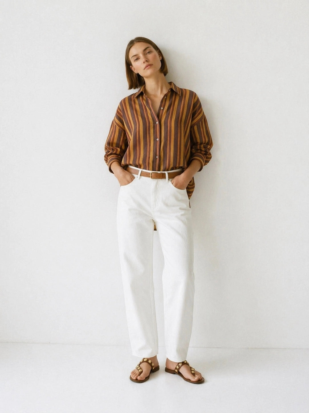 Camisa Rayas Lino Naranja - Naranja