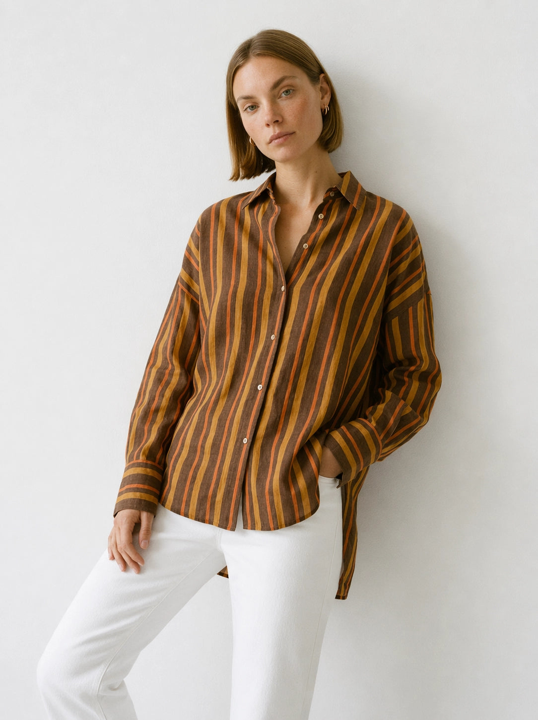 Camisa Rayas Lino Naranja - Naranja