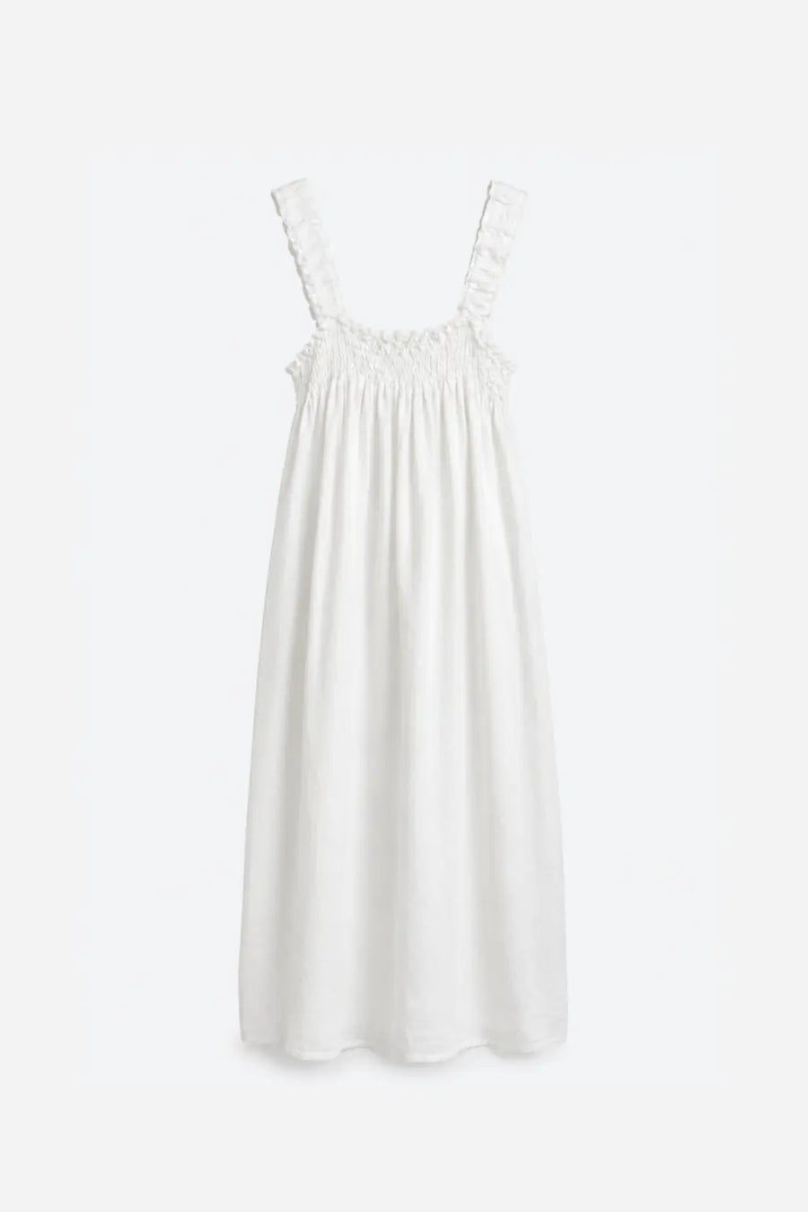 Vestido Lino Tirante Fruncido - Blanco