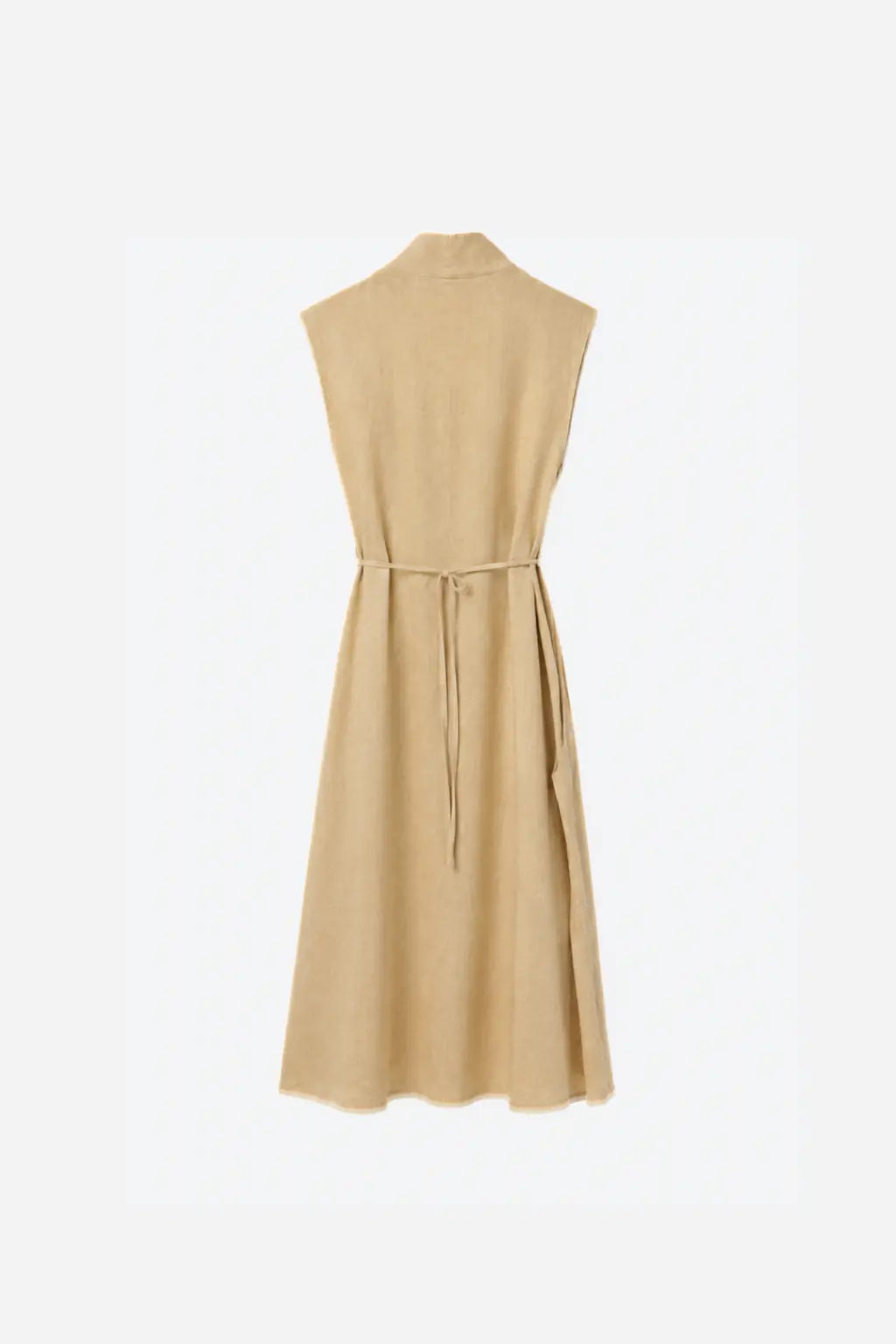 Vestido Lino Frunce Cintura - Camel