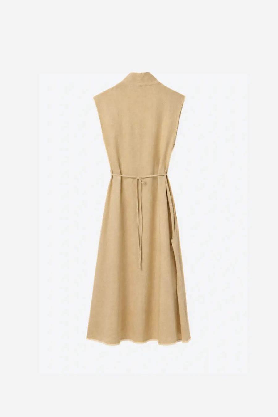 Vestido Lino Frunce Cintura - Camel