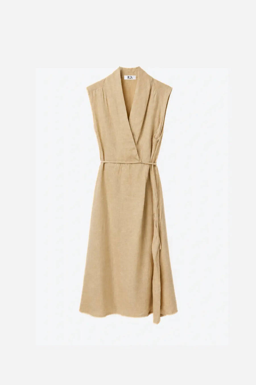 Vestido Lino Frunce Cintura - Camel