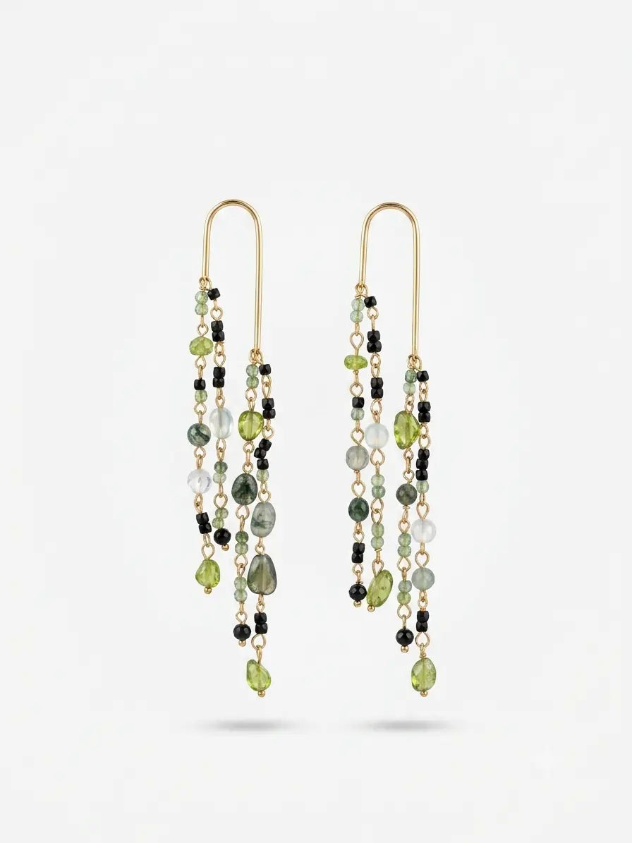 Pendientes Largos Cristales - Oro