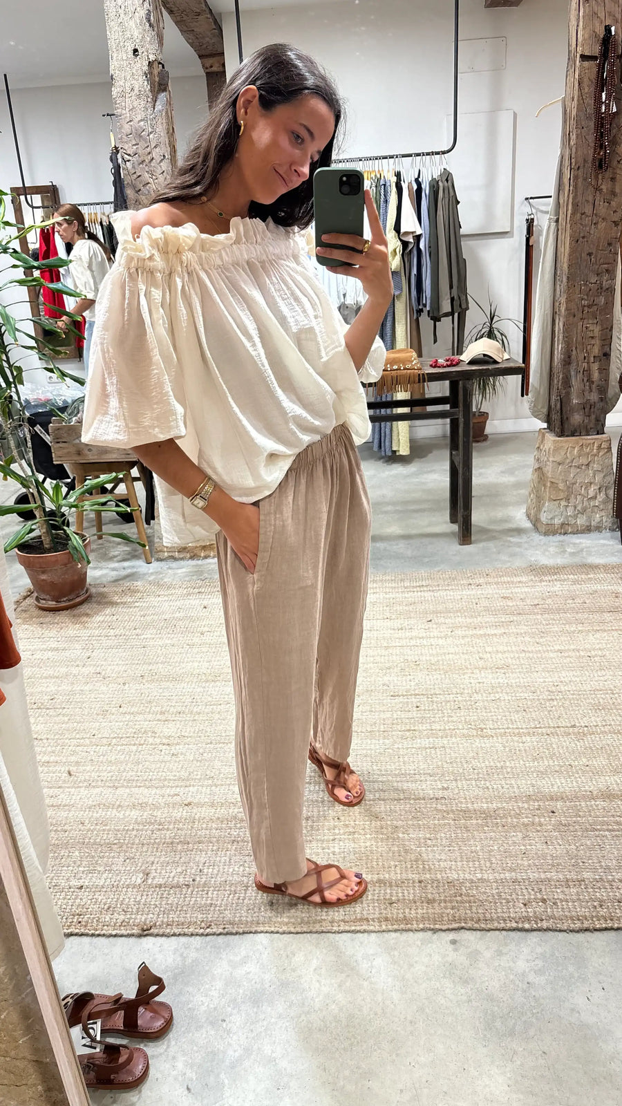 Pantalón Lino Bolsillos - Camel