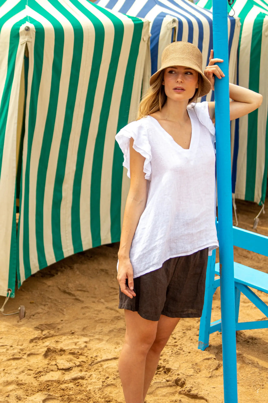Blusa Volantes Lino - Blanco