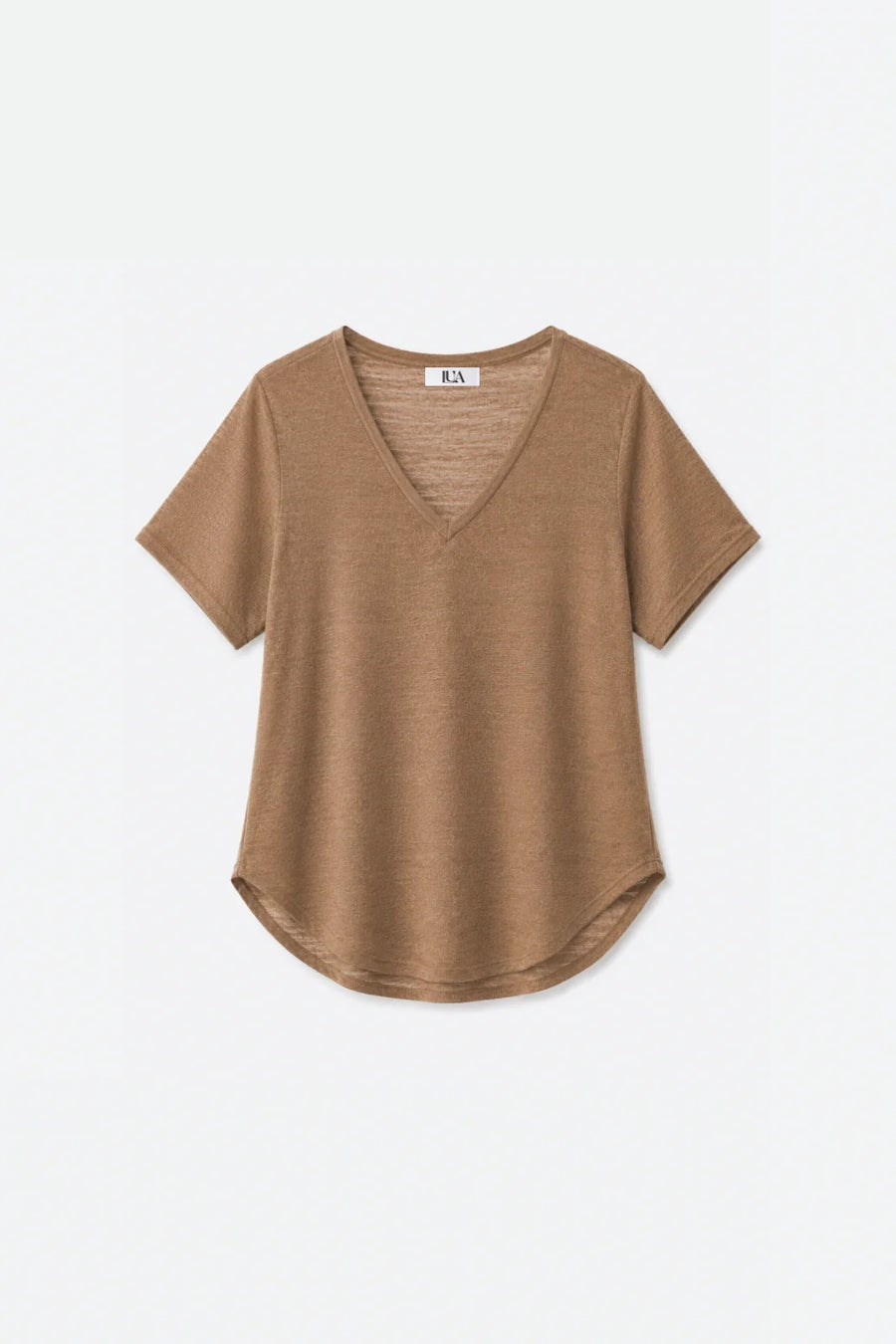 Camiseta Cuello Pico Lino - Camel