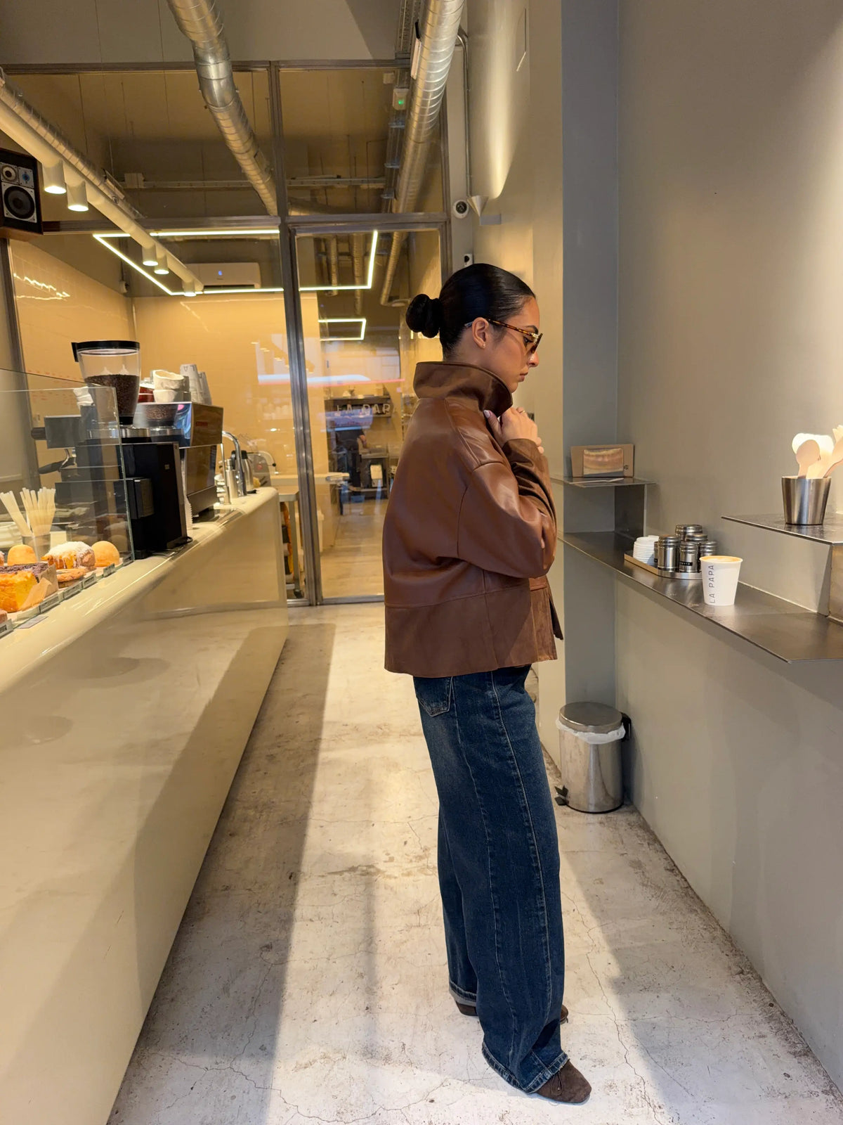 Combined Faux Leather Jacket