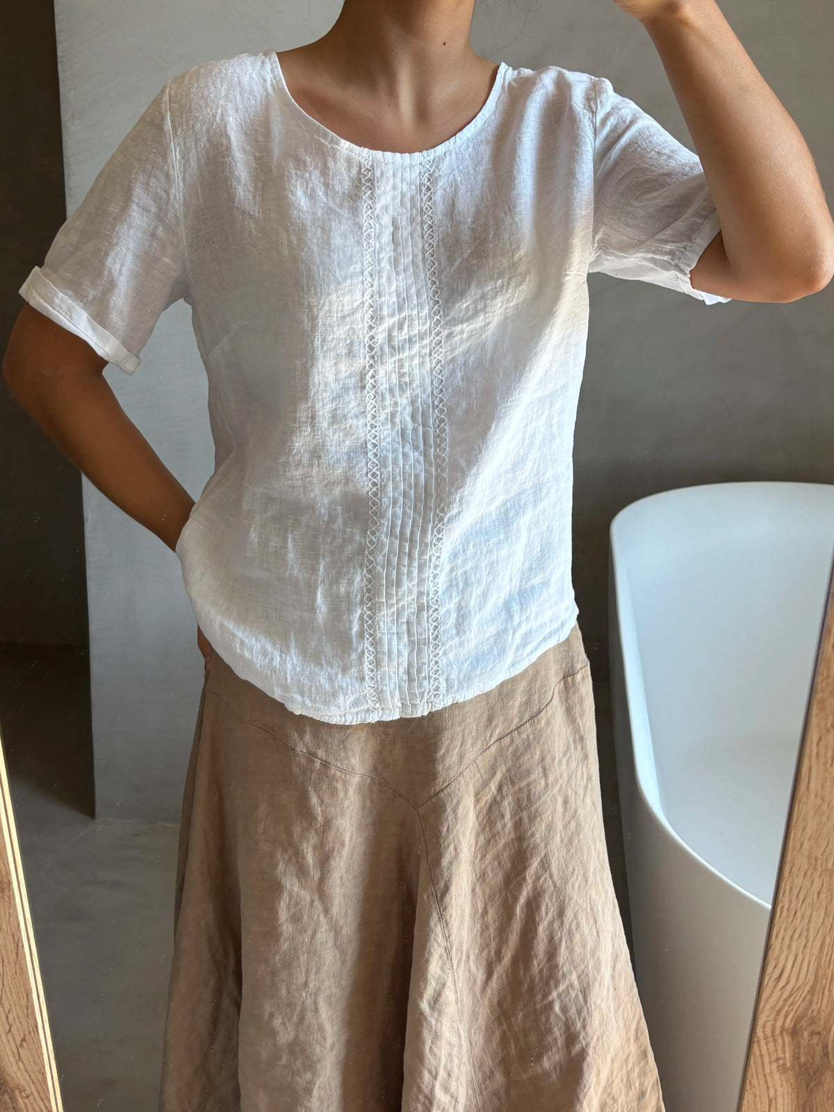 Blusa Lino Detalle Bordado - Blanco