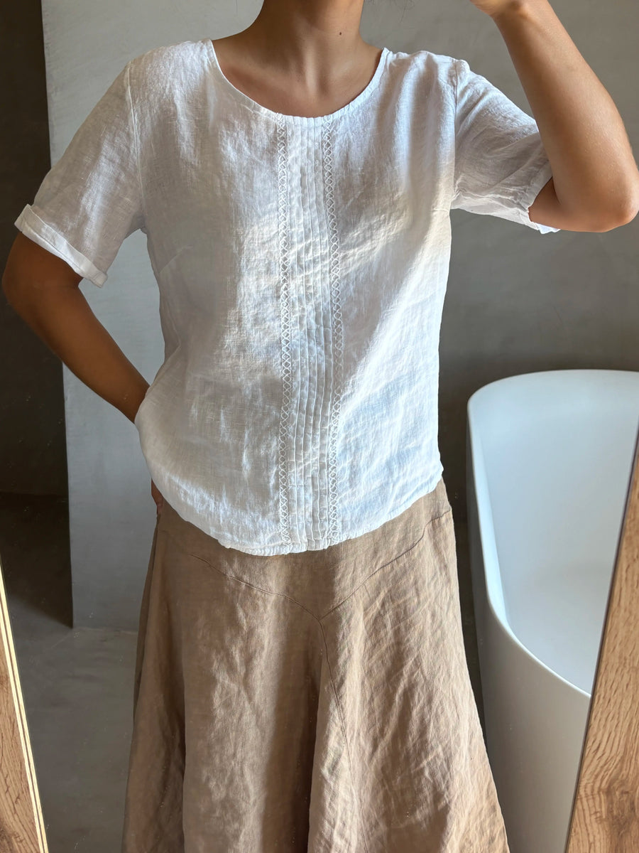 Blusa Lino Detalle Bordado - Blanco