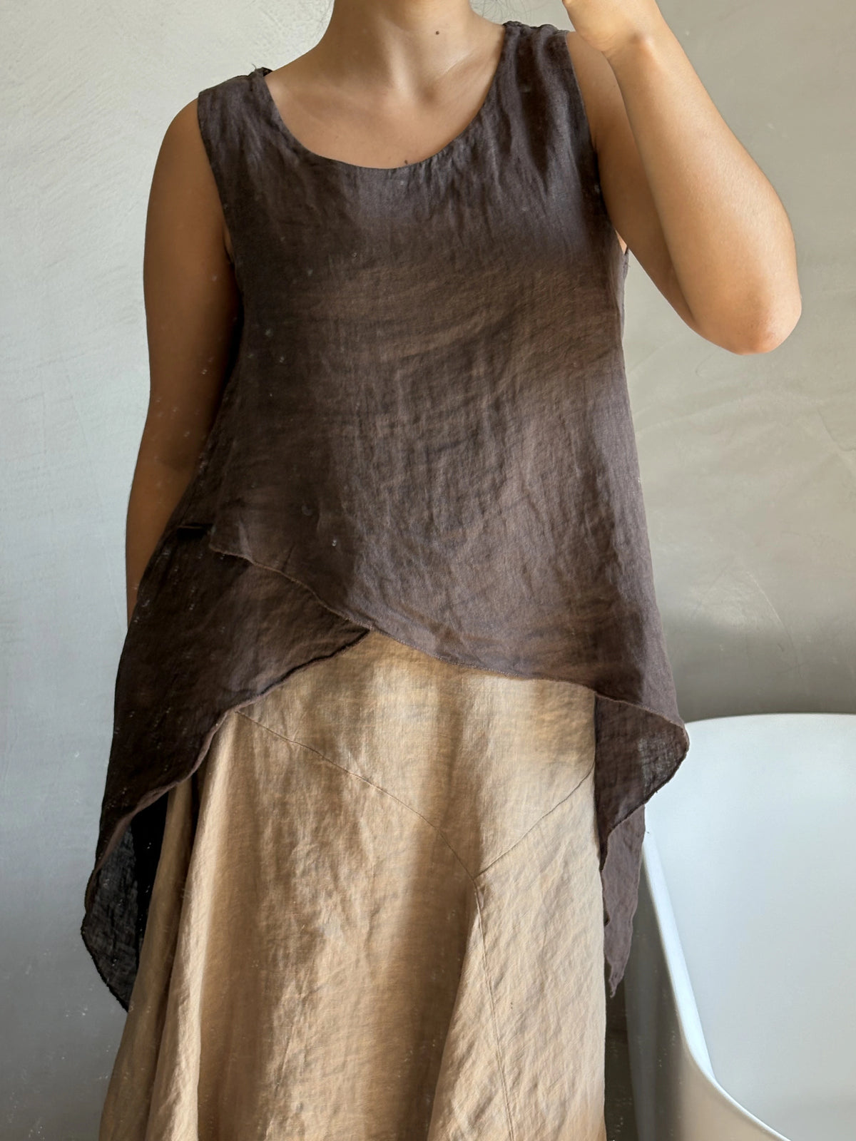 Blusa Lino Picos - Marrón chocolate