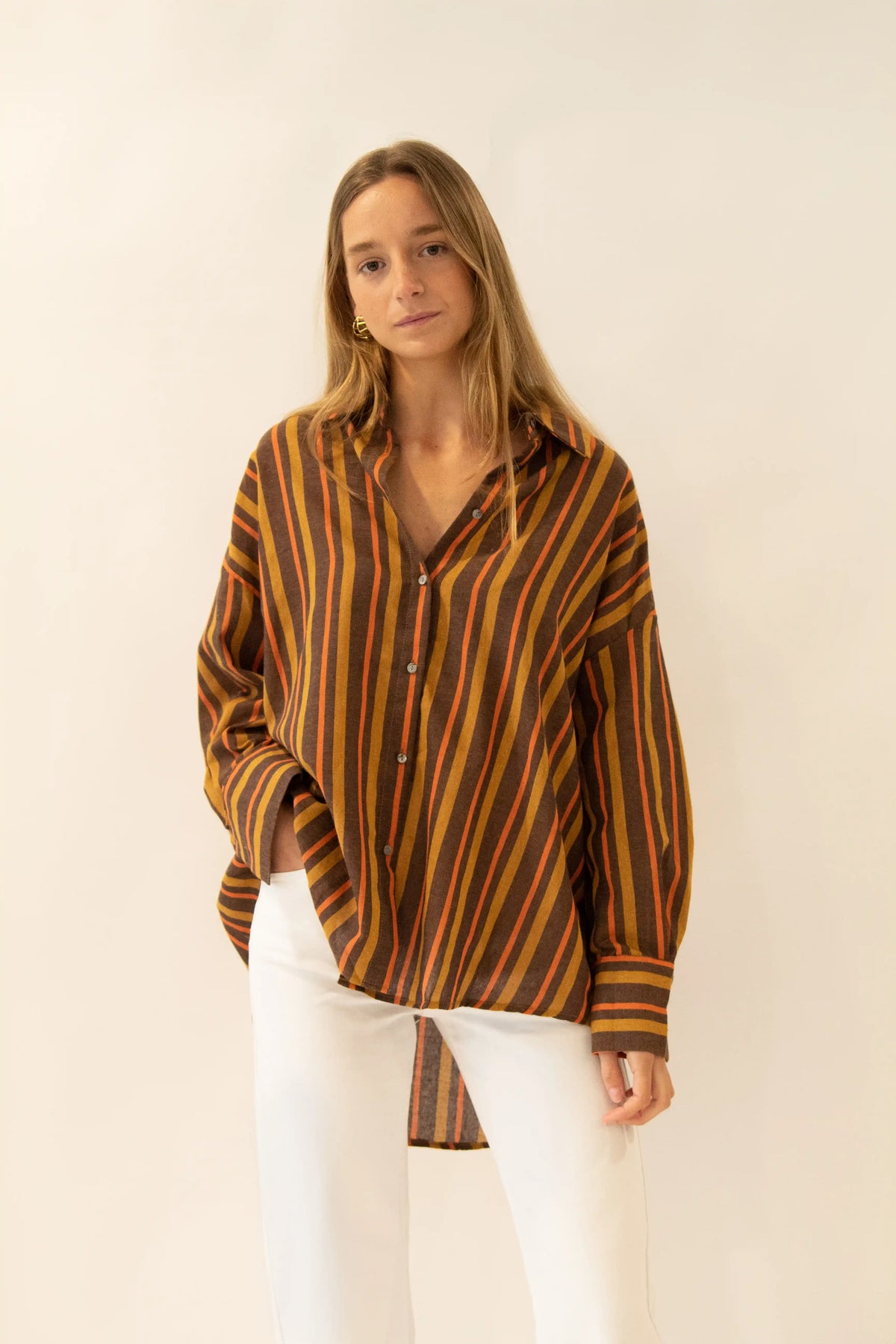 Camisa Rayas Lino Naranja – Lua Basque