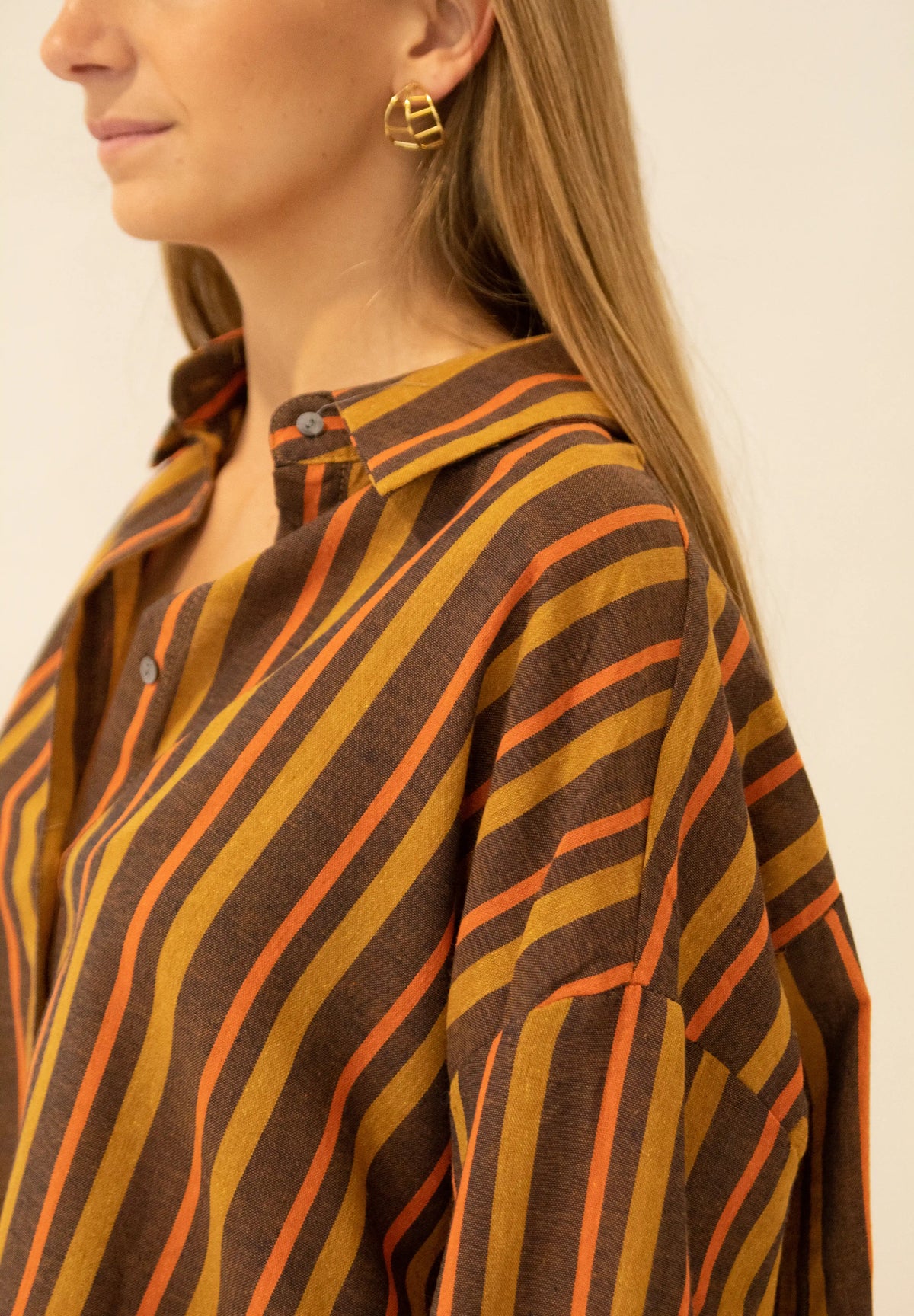 Camisa Rayas Lino Naranja – Lua Basque