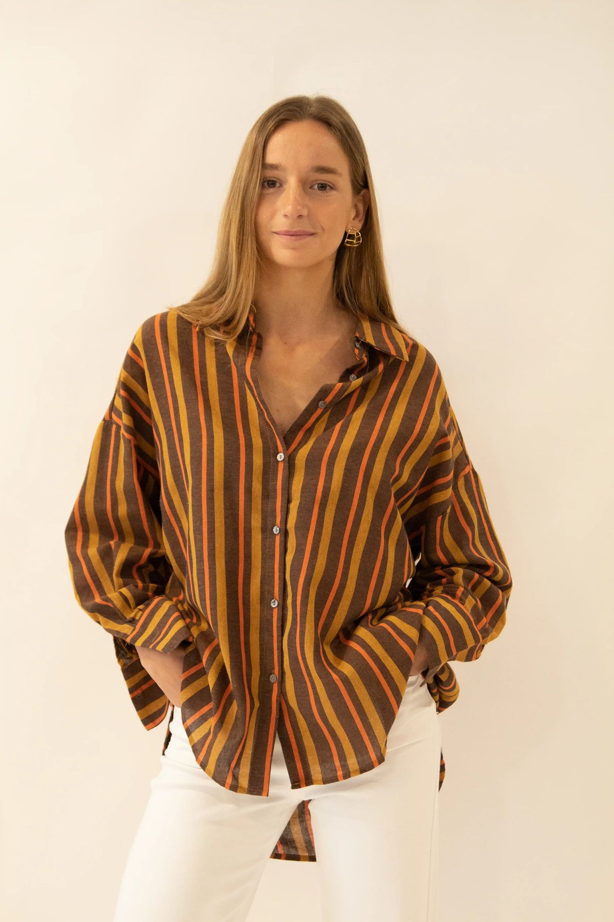 Camisa Rayas Lino Naranja – Lua Basque