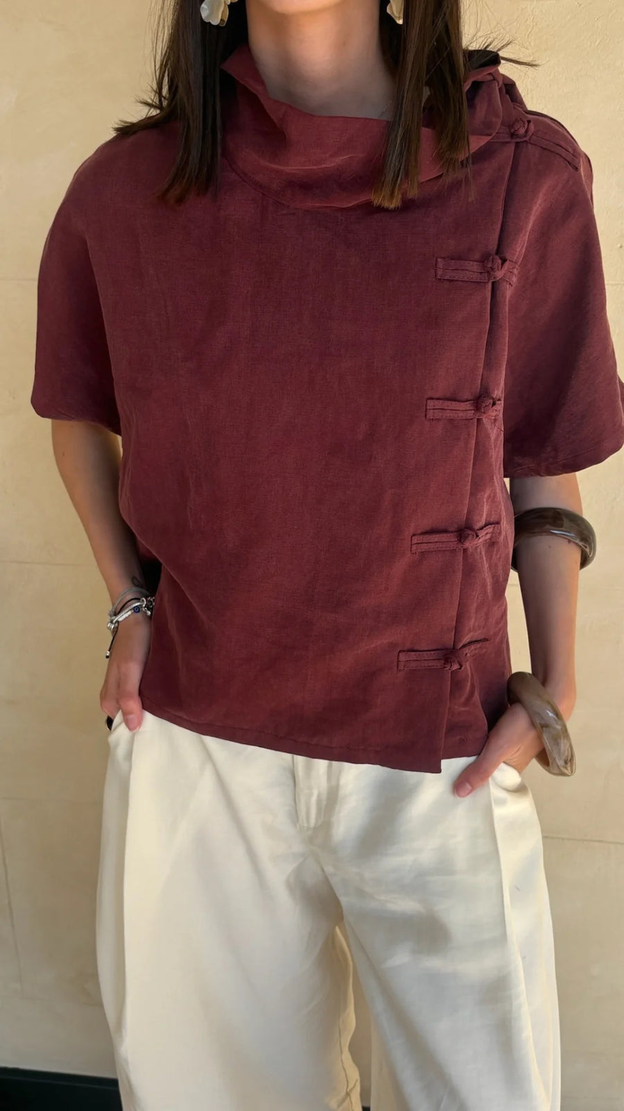 Blusa Alamares Manga Corta - Vino