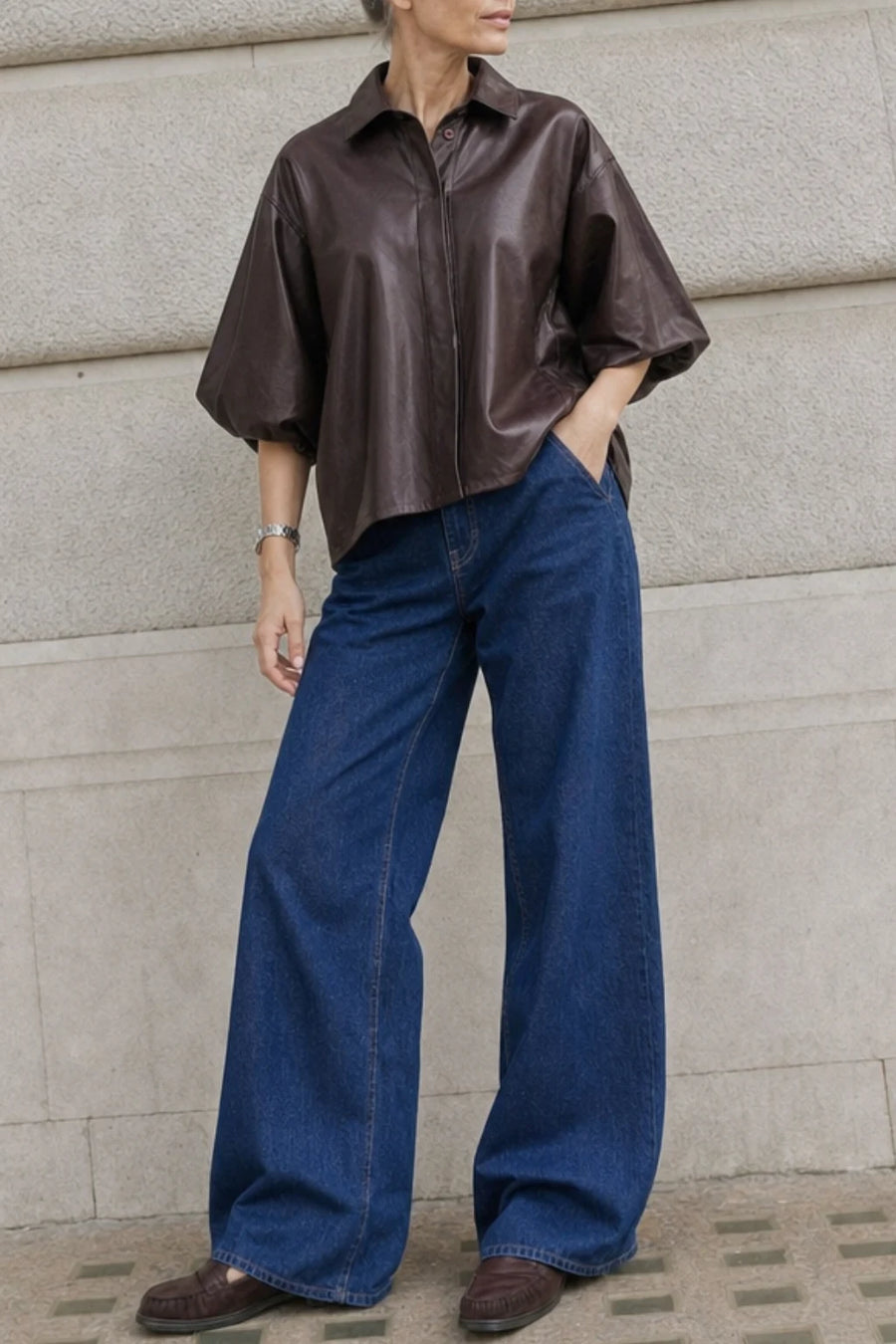 High-Waisted Straight-Leg Trousers - Cowboy