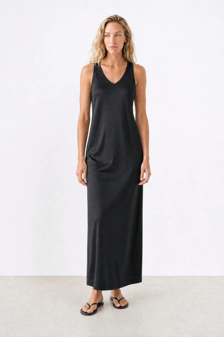 Satin Strap Dress - Black