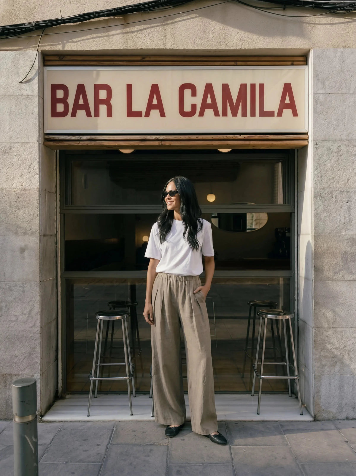 Pantalón Ancho Bolsillo Trasero - Caqui