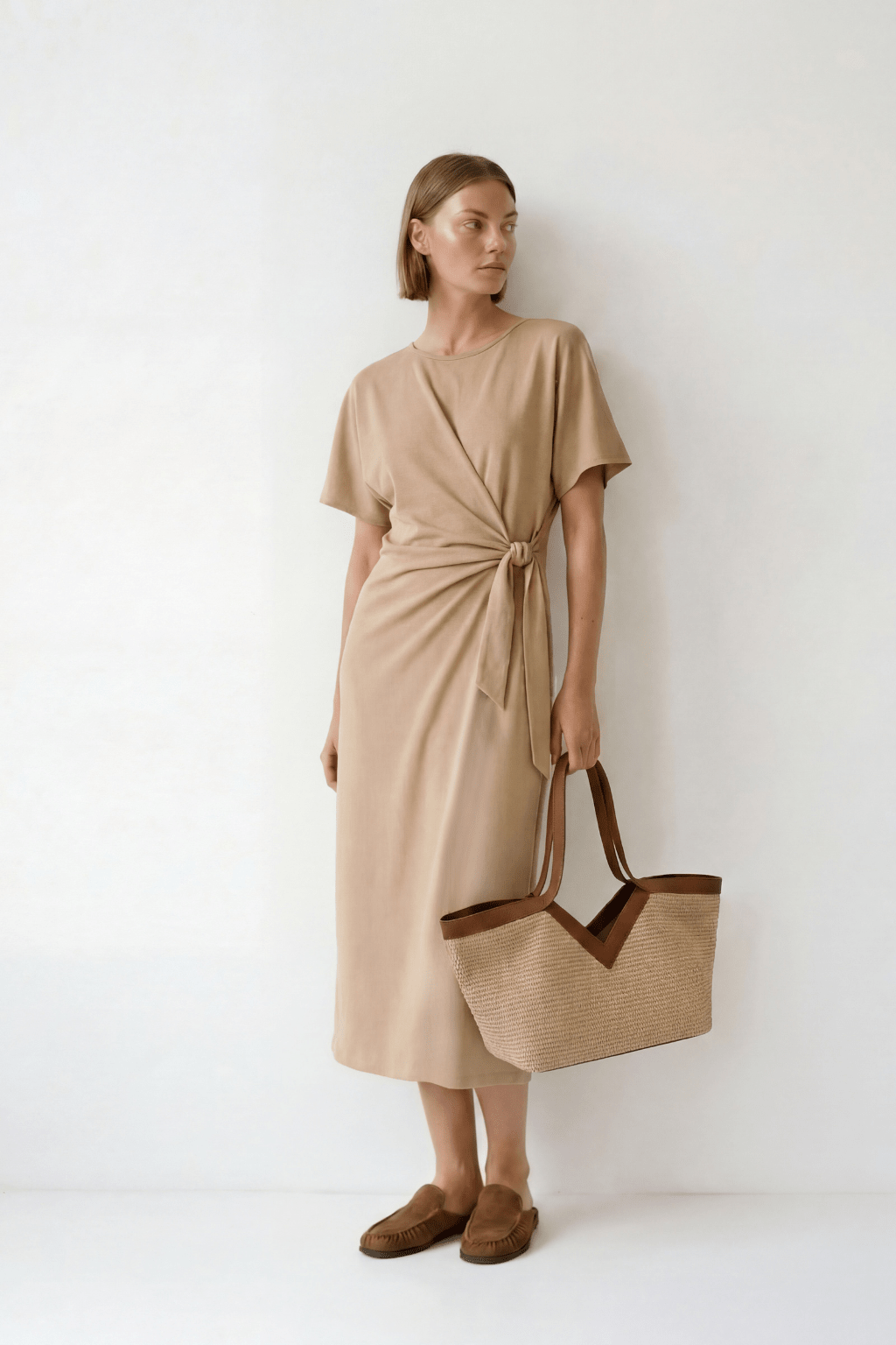 Vestido Cintura Lazada - Camel